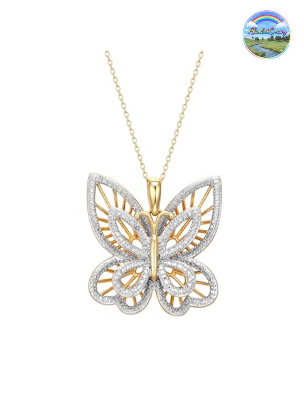 18k Yellow Gold Plated Sterling Silver Butterfly Filigree Diamond Accent